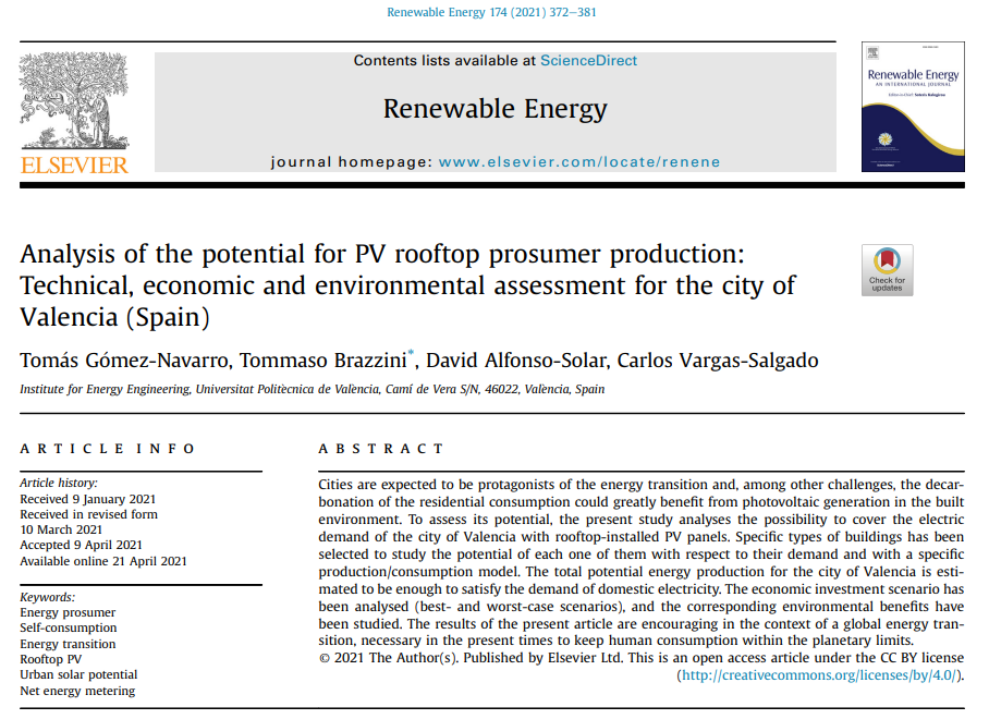 Analysis of the potential for PV rooftop prosumer production: Technical, economic and environmental assessment for the city of Valencia (Spain)
